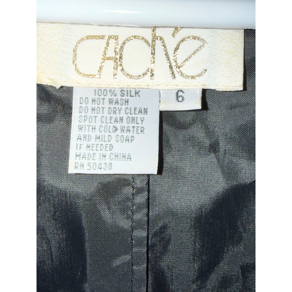Vintage Cache Black 100% Silk Beaded Pineapple Floral Mini Dress Womens 6 - Picture 6 of 11